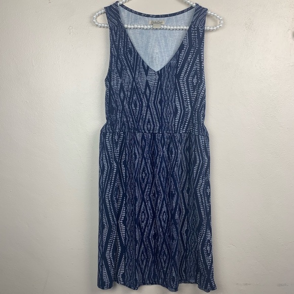 Lucky Brand Ikat Tribal Pattern Dress Boho Southwestern Blue Short Western - Picture 1 of 4